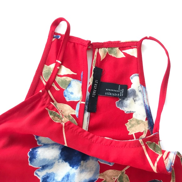 Forever 21 Red Floral Mini Shift Dress Size M - Picture 2 of 5